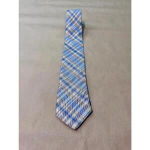 Haspel 100% Silk Plaid Tie 🎩 Gold Beige Blue Preppy Classic 58x3 VGUC